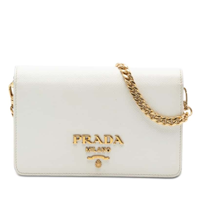 Prada Saffiano Wallet on Chain White Leather Very good condition - Front View