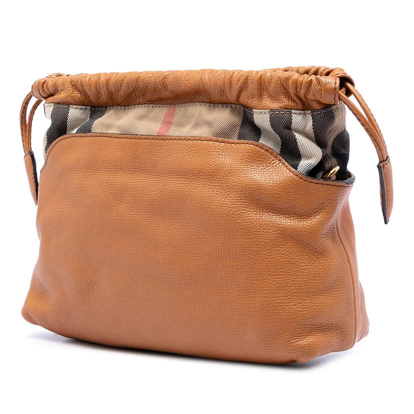 Burberry House Check Canvas and Calfskin Little Crush Crossbody Brown Leather Very good condition - Back View