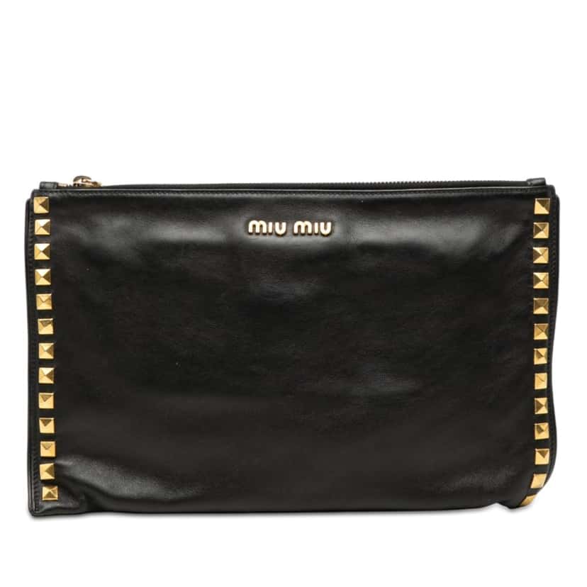 Miu Miu Studded Leather Zip Clutch Black Leather Very good condition - Front View
