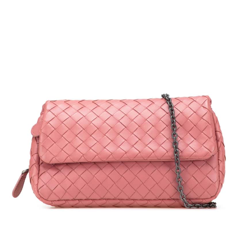 Bottega Veneta Mini Nappa Intrecciato Expandable Chain Crossbody Pink Leather Very good condition - Front View