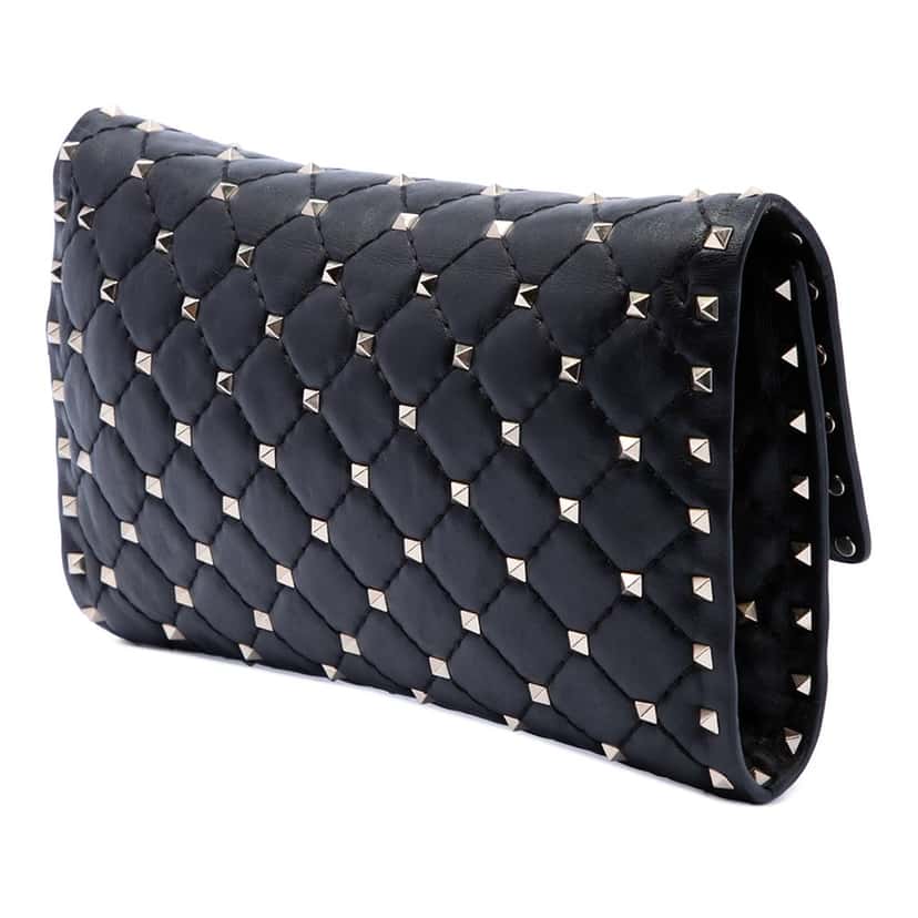 Valentino Nappa Rockstud Spike Wallet On Chain Black Leather Very good condition - Back View