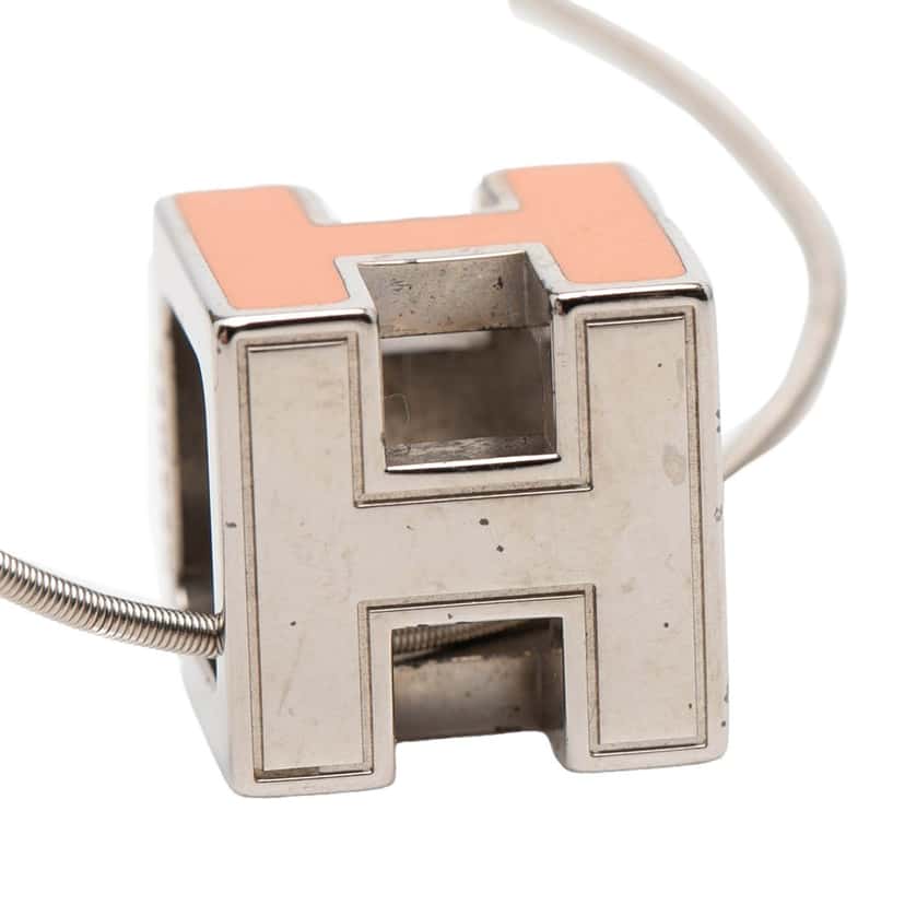 Hermès Palladium Plated Lacquered Cage D H Pendant Necklace Silver Metal Very good condition - Back View