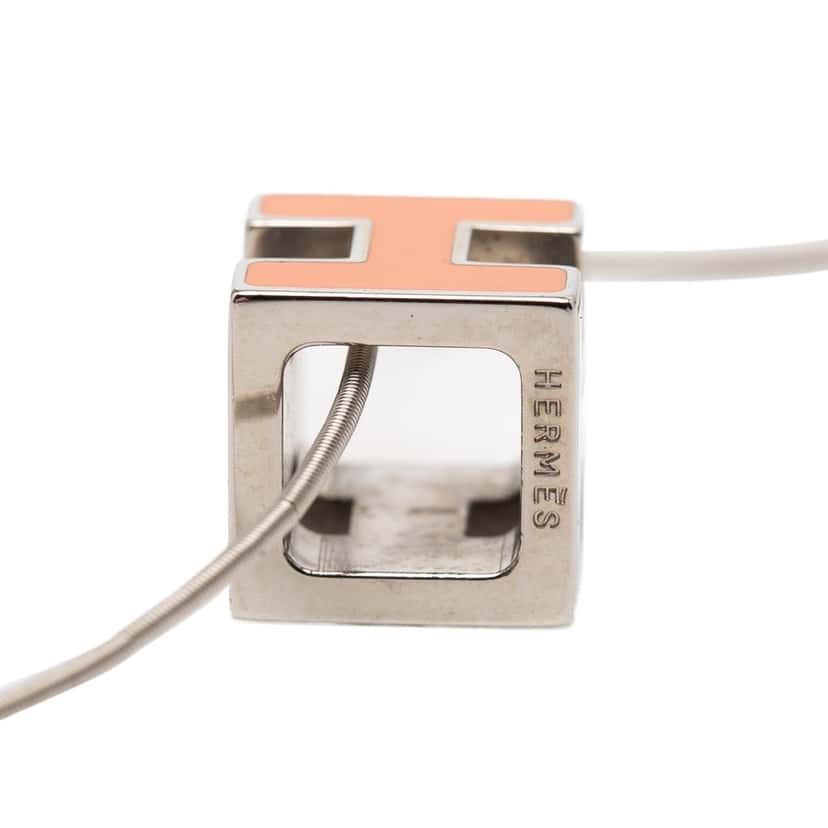 Hermès Palladium Plated Lacquered Cage D H Pendant Necklace Silver Metal Very good condition - Inside View