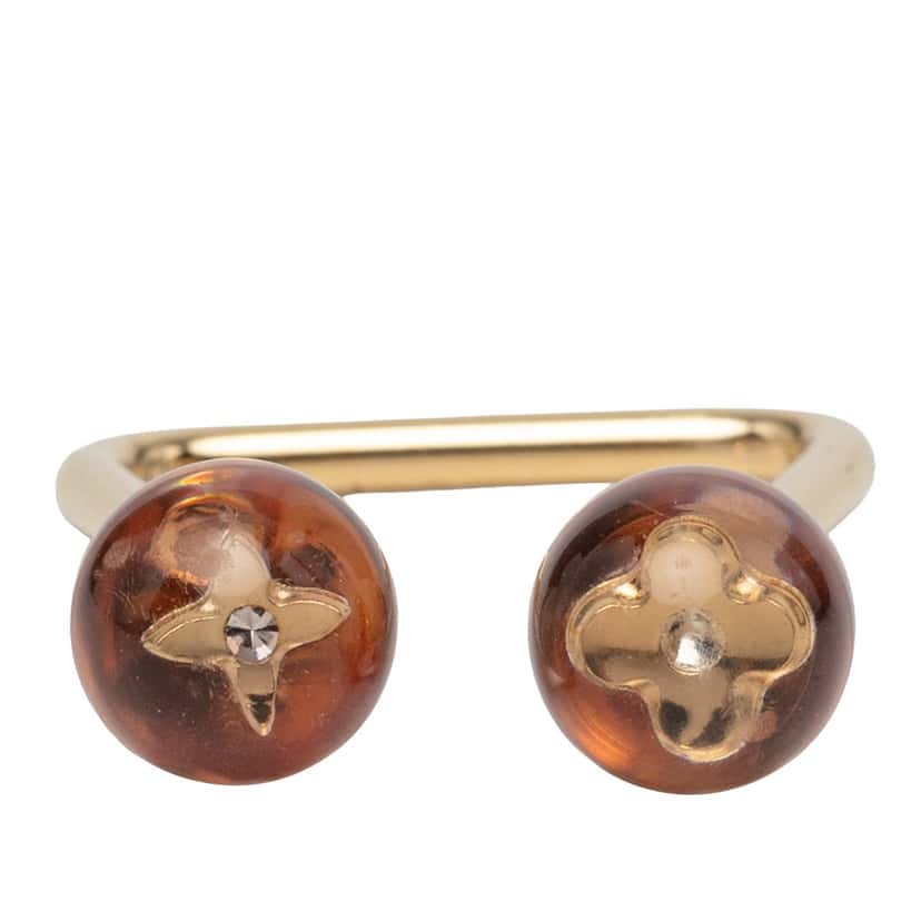 Louis Vuitton Resin Crystal Inclusion Fleur Bubble Cocktail Ring Gold Plastic Very good condition - Front View