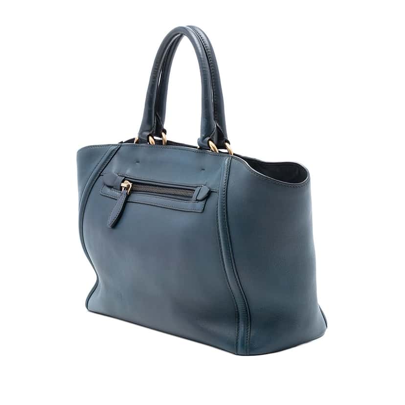 Prada Large Visone City Calf Double Handle Shopping Tote Blue Leather Very good condition - Back View