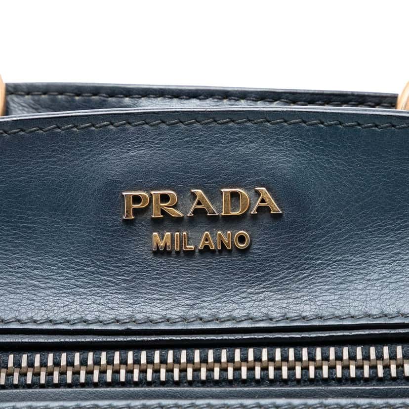 Prada Large Visone City Calf Double Handle Shopping Tote Blue Leather Very good condition - Box View