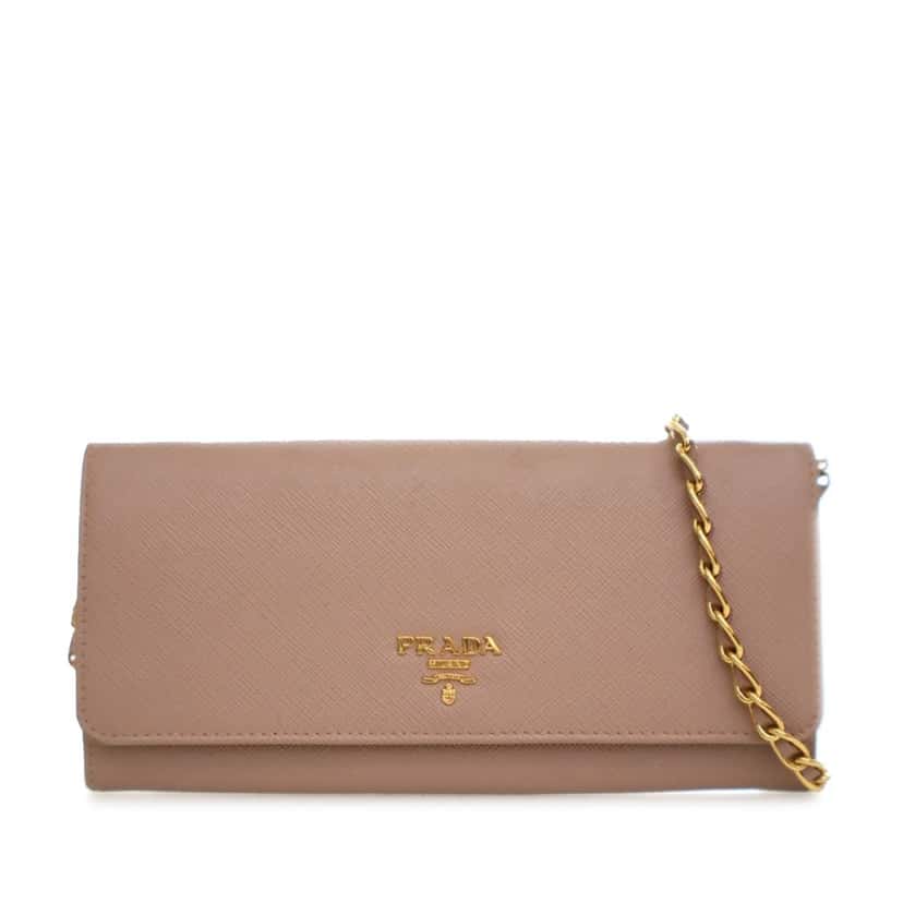 Prada Saffiano Wallet on Chain Brown Leather Very good condition - Front View