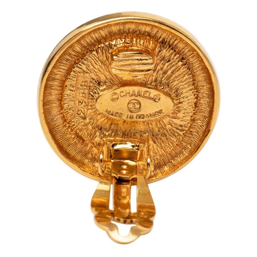 Chanel CC Gold Plated Round Clip On Earrings Gold Metal Very good condition - Inside View