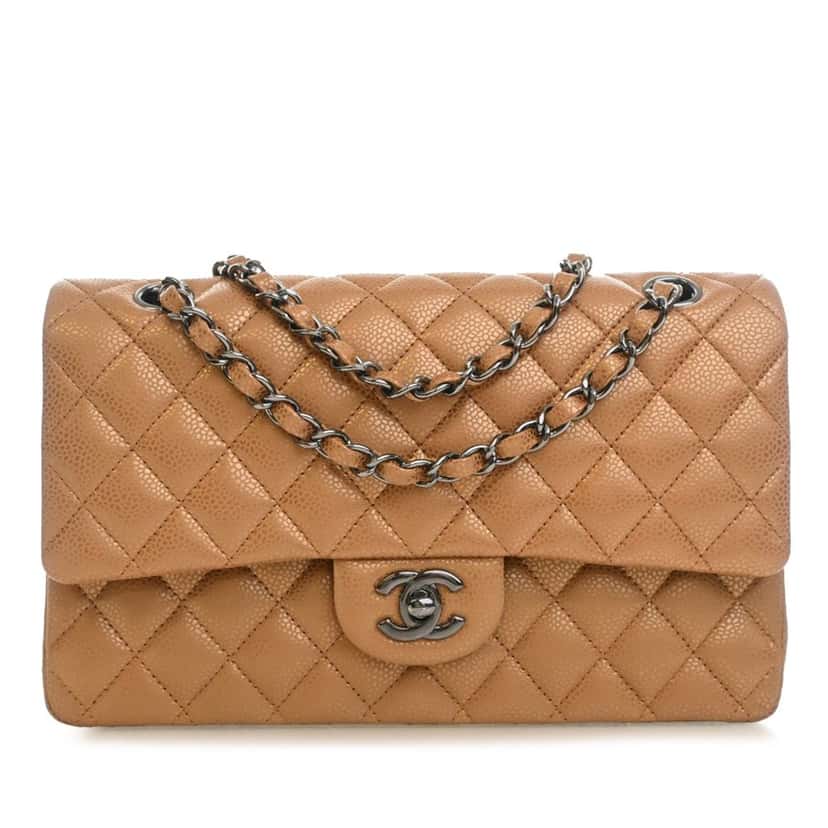 Chanel Medium Classic Metallic Caviar Double Flap Brown Leather Very good condition - Front View