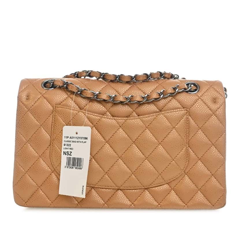 Chanel Medium Classic Metallic Caviar Double Flap Brown Leather Very good condition - Back View