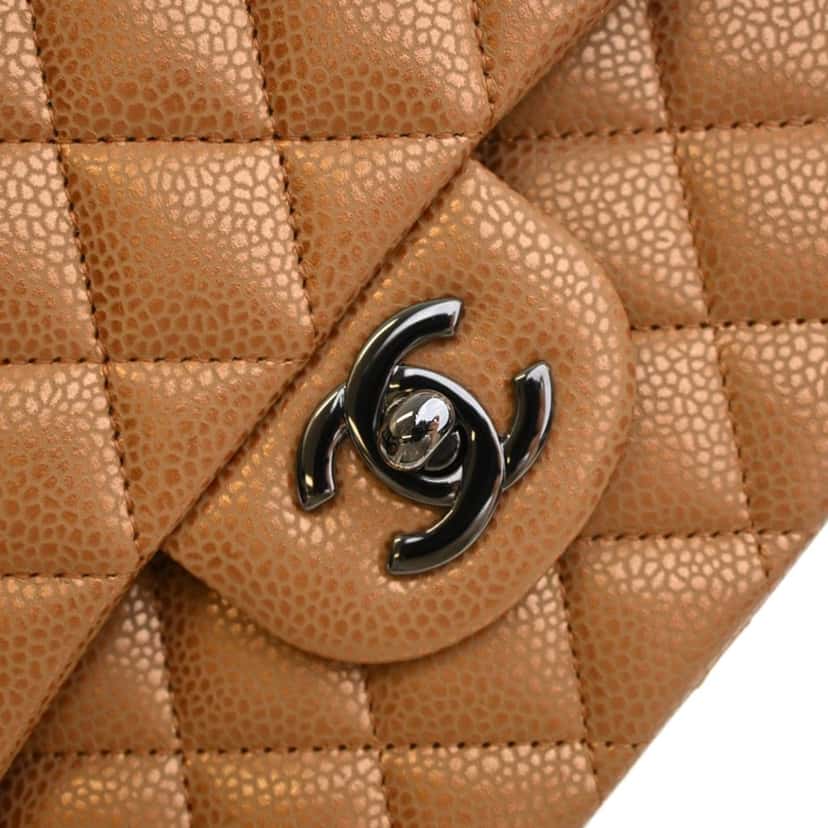 Chanel Medium Classic Metallic Caviar Double Flap Brown Leather Very good condition - Box View