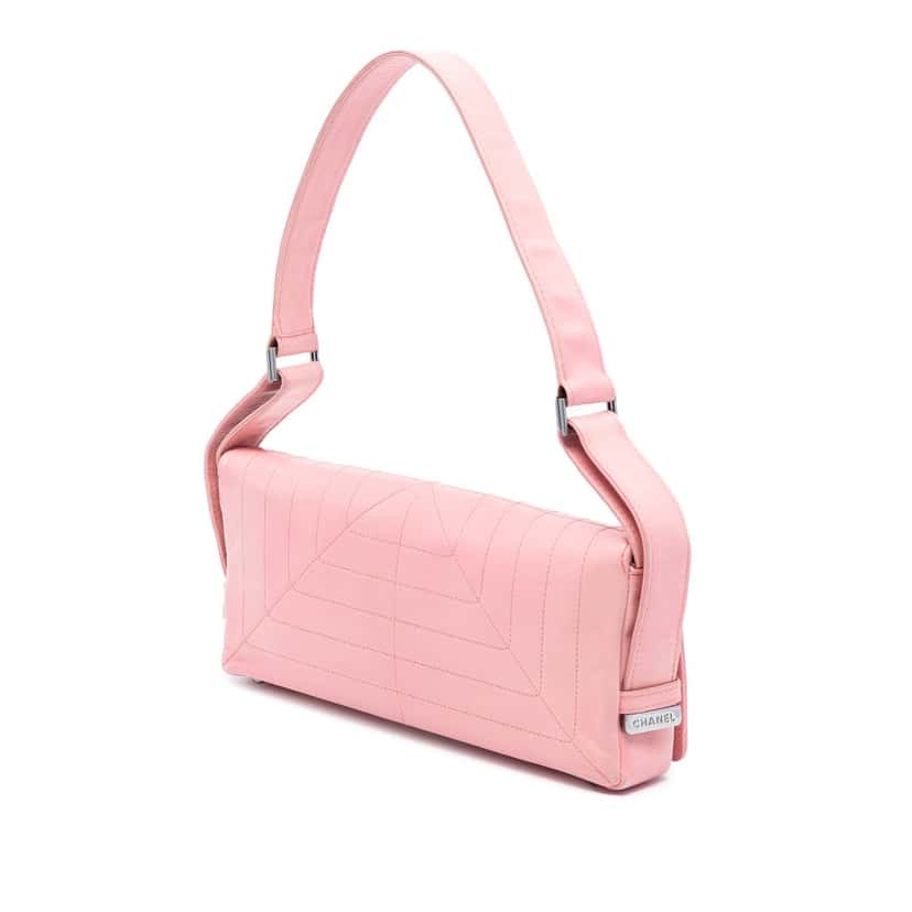 Chanel Stitched Lambskin Logo Flap Pink Leather Very good condition - Back View