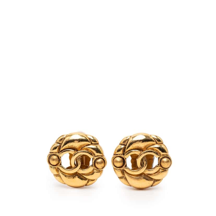 Chanel Gold Plated CC Round Clip On Earrings Gold Metal Very good condition - Front View