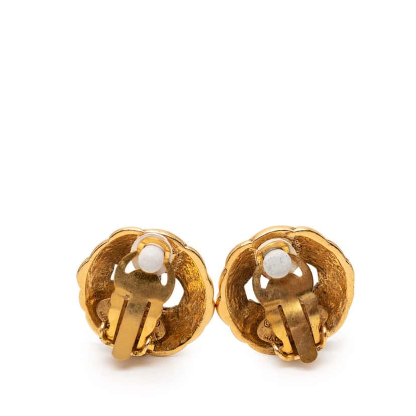 Chanel Gold Plated CC Round Clip On Earrings Gold Metal Very good condition - Back View