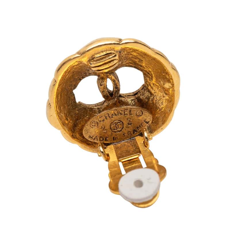 Chanel Gold Plated CC Round Clip On Earrings Gold Metal Very good condition - Inside View
