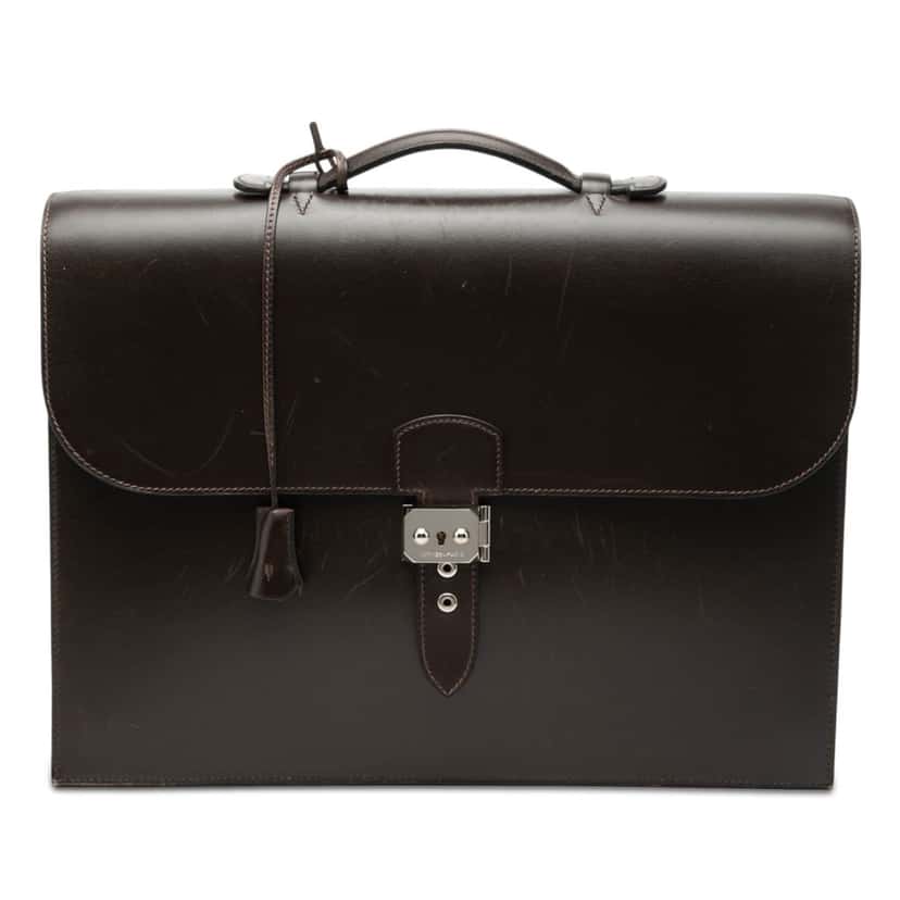 Hermès Box Calf Sac A Depeches 38 Brown Leather Good condition - Front View