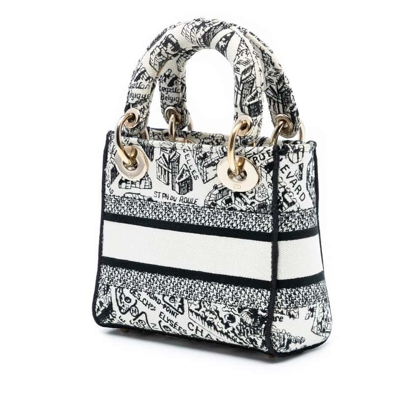 Dior Mini Embroidered Canvas Plan de Paris Lady D Lite White Very good condition - Back View
