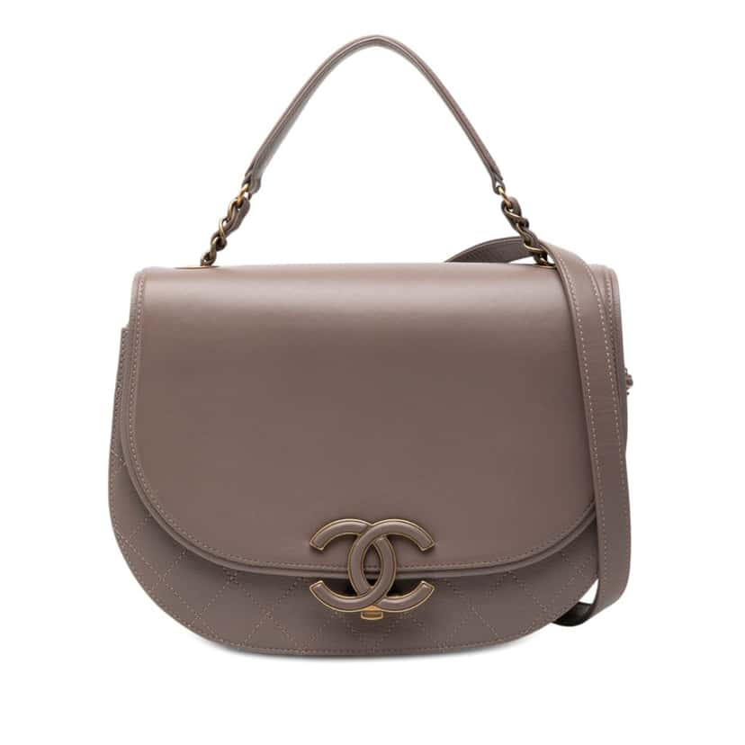 Chanel Medium Shiny Calfskin and Quilted Goatskin Coco Curve Flap Brown Leather Very good condition - Front View