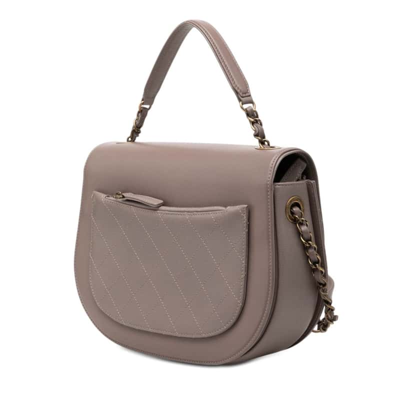 Chanel Medium Shiny Calfskin and Quilted Goatskin Coco Curve Flap Brown Leather Very good condition - Back View