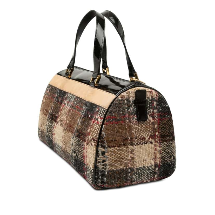 Burberry Plaid Wool Boston Bag Brown Very good condition - Back View