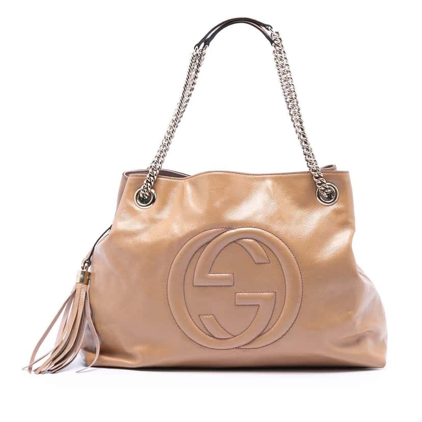 Gucci Medium Patent Soho Chain Tote Brown Leather Very good condition - Front View