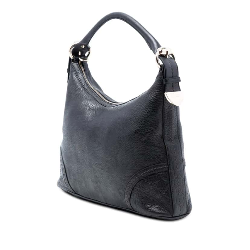 Gucci Medium Pebbled Calfskin Guccissima Trim Signoria Shoulder Bag Black Leather Very good condition - Back View