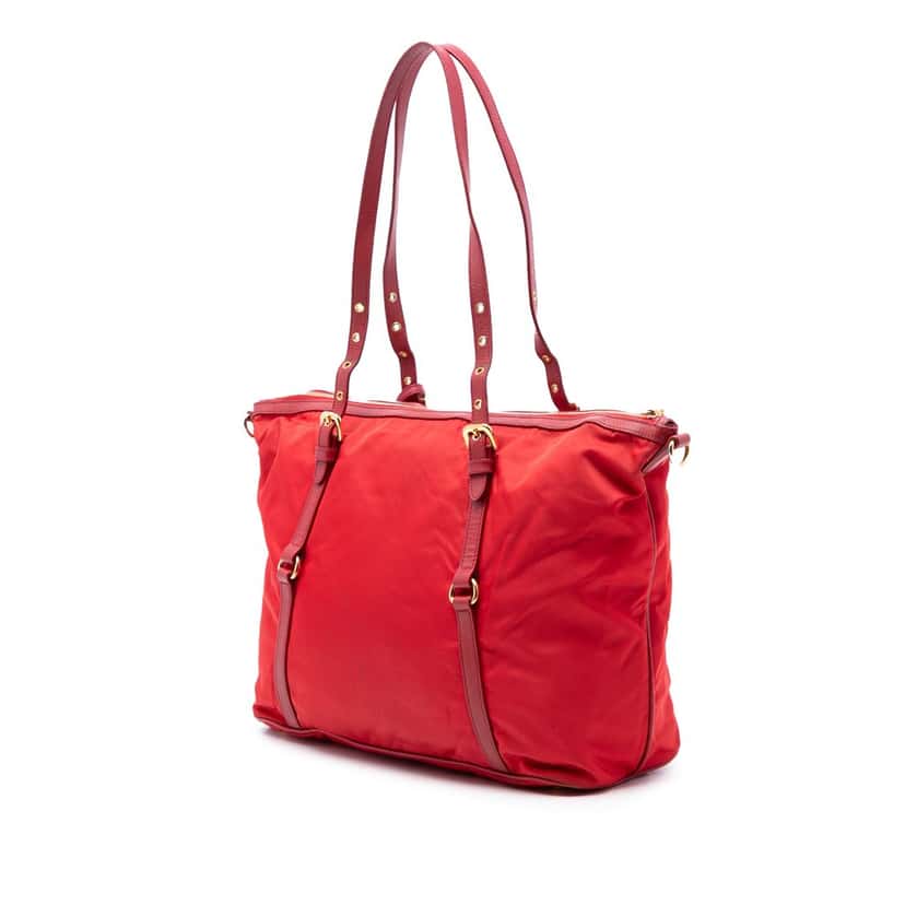 Prada Saffiano Trimmed Tessuto Zip Top Convertible Tote Red Very good condition - Back View