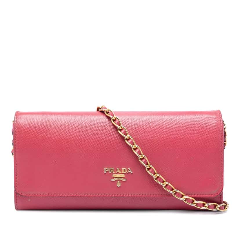 Prada Saffiano Wallet On Chain Pink Leather Very good condition - Front View