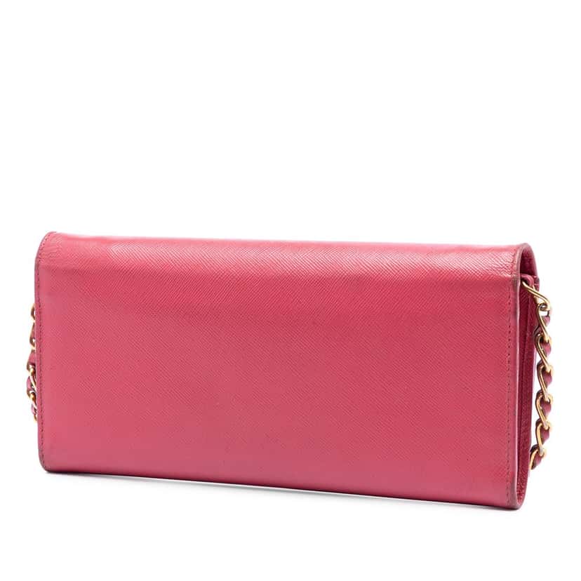 Prada Saffiano Wallet On Chain Pink Leather Very good condition - Back View