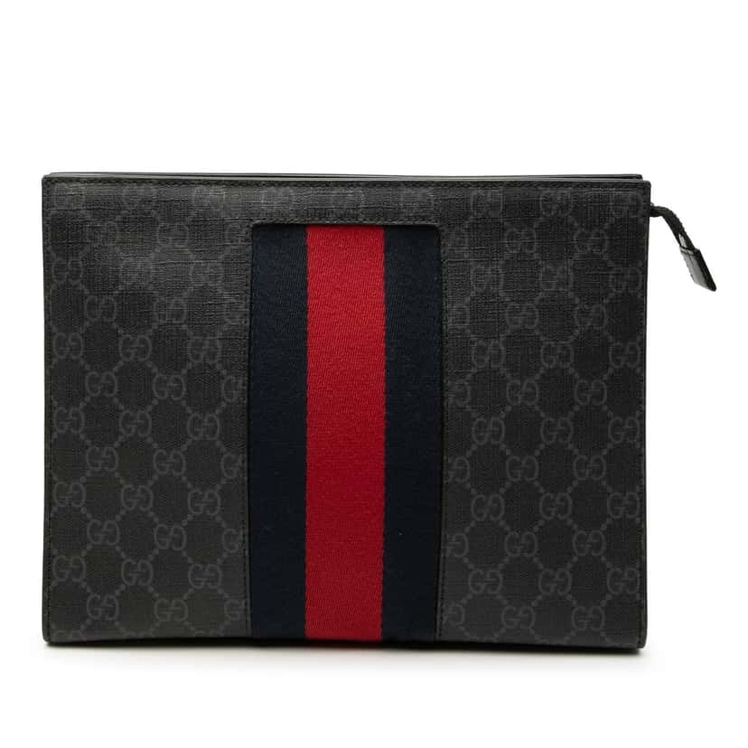 Gucci GG Supreme Web Clutch Black Very good condition - Front View