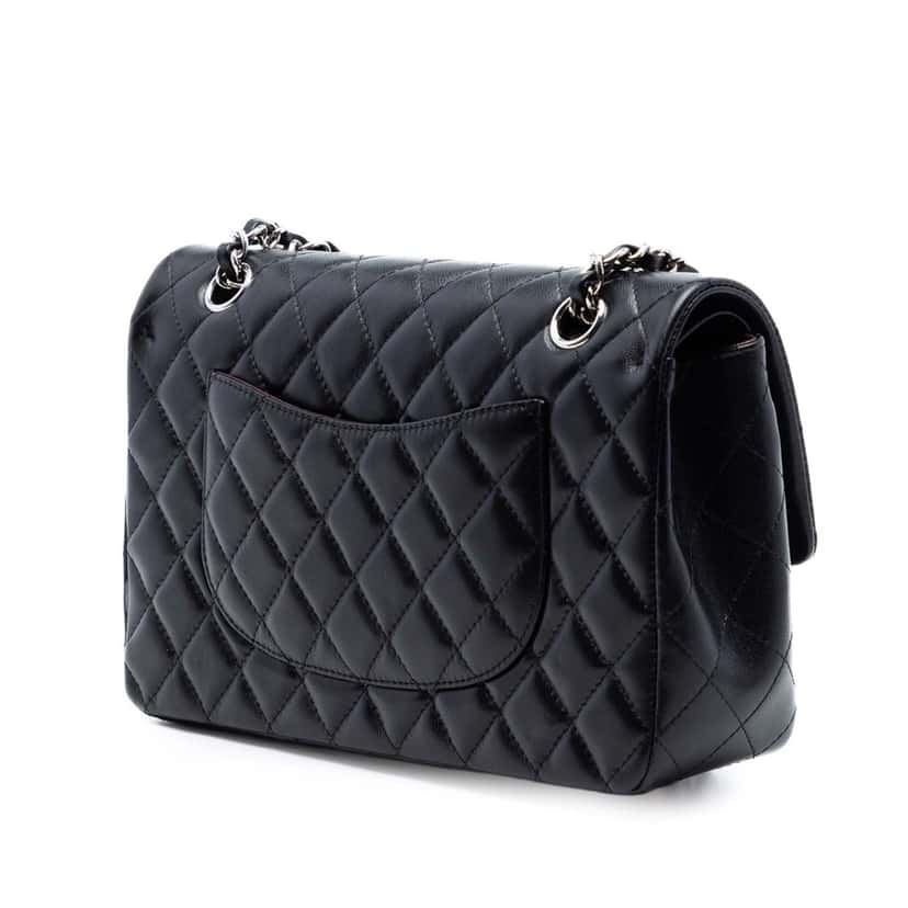 Chanel Medium Classic Lambskin Double Flap Black Leather Very good condition - Back View