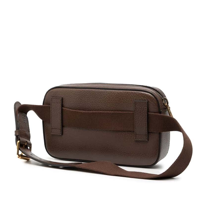 Gucci 100th Anniversary Textured Dollar Calfskin Logo Belt Bag Brown Leather Very good condition - Back View