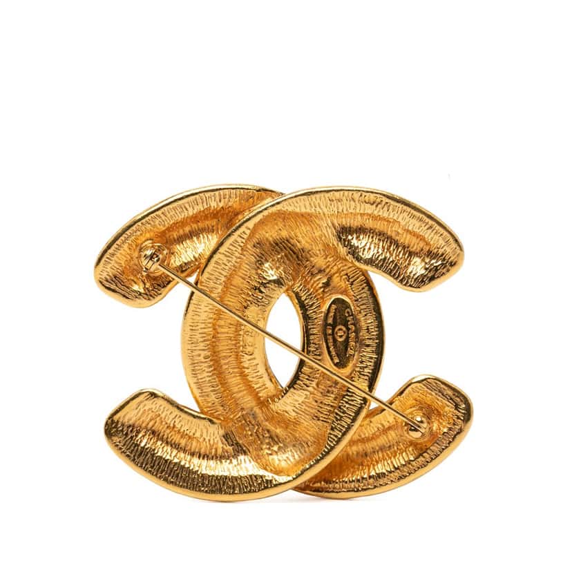 Chanel CC Gold Plated Quilted Brooch Gold Metal Very good condition - Back View