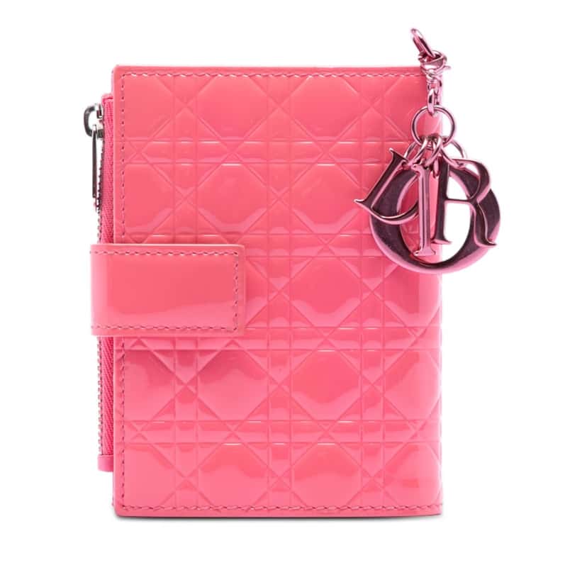 Dior Patent Cannage Lady Dior French Wallet Pink Leather Very good condition - Front View