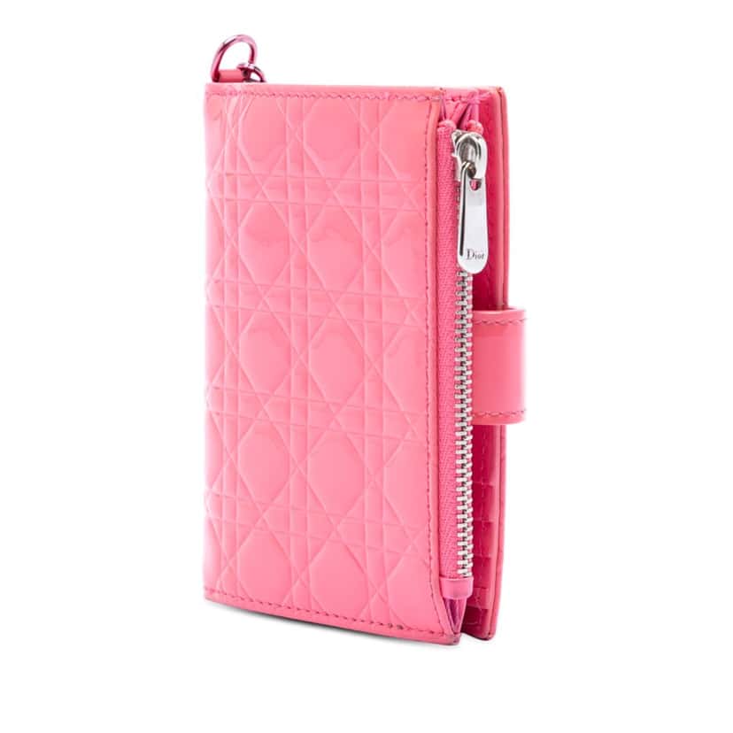 Dior Patent Cannage Lady Dior French Wallet Pink Leather Very good condition - Back View