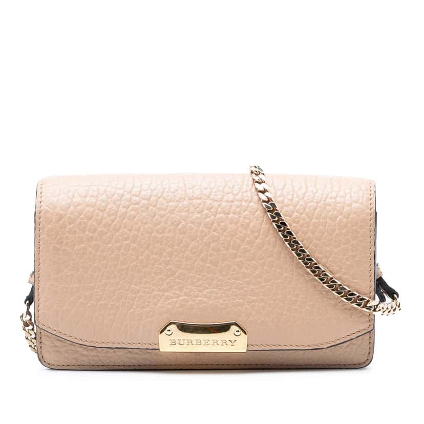 Burberry Textured Leather Madison Wallet On Chain Beige Leather Very good condition - Front View