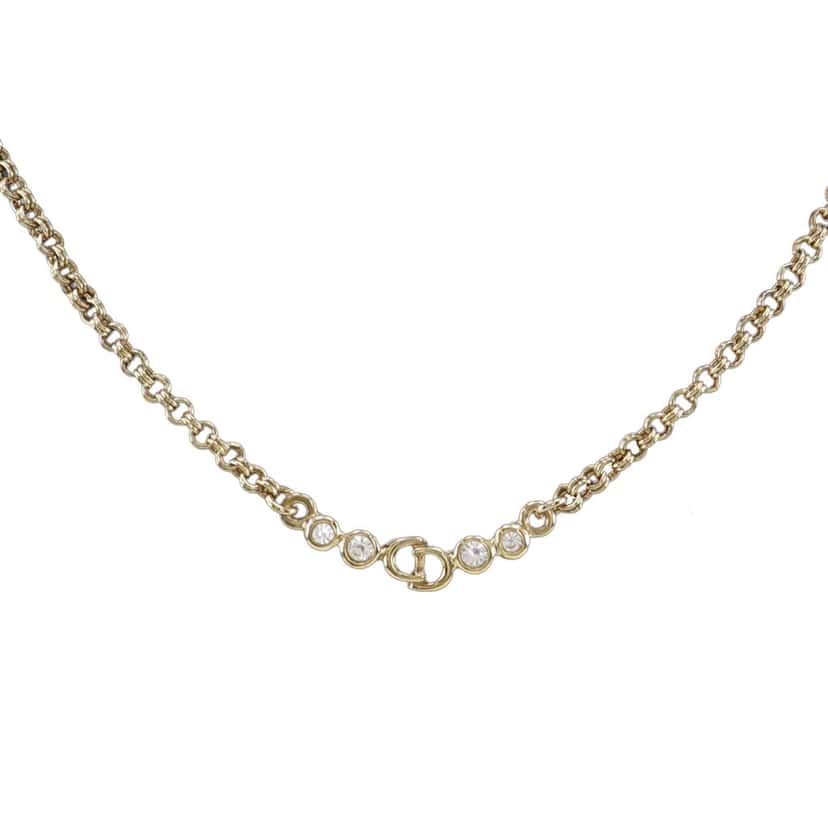 Dior Gold Plated Strass CD Logo Pendant Necklace Gold Metal Very good condition - Front View