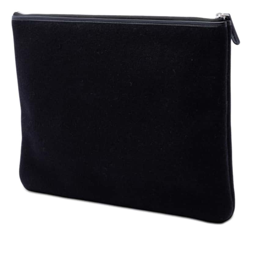 Chanel Large Wool Felt Deauville O Case Clutch Black Very good condition - Back View