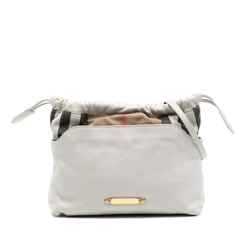Burberry House Check Canvas and Calfskin Little Crush Crossbody White Leather Very good condition - Front View