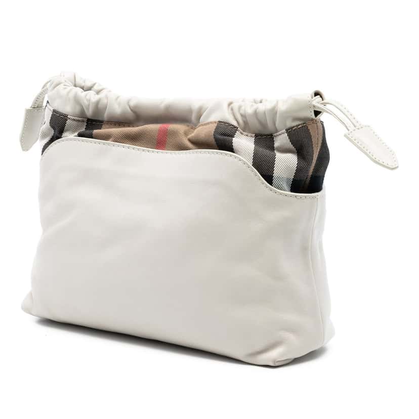 Burberry House Check Canvas and Calfskin Little Crush Crossbody White Leather Very good condition - Back View