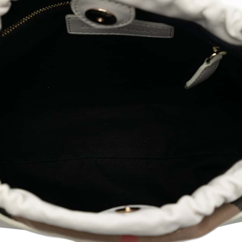 Burberry House Check Canvas and Calfskin Little Crush Crossbody White Leather Very good condition - Model View