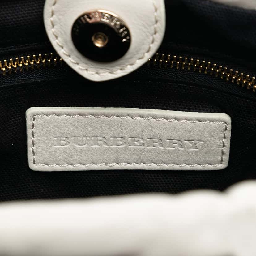 Burberry House Check Canvas and Calfskin Little Crush Crossbody White Leather Very good condition - Box View