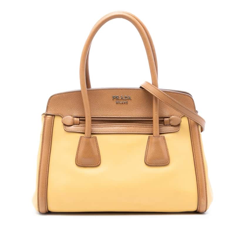 Prada Bicolor Saffiano Cuir Trimmed Leather Satchel Yellow Leather Very good condition - Front View