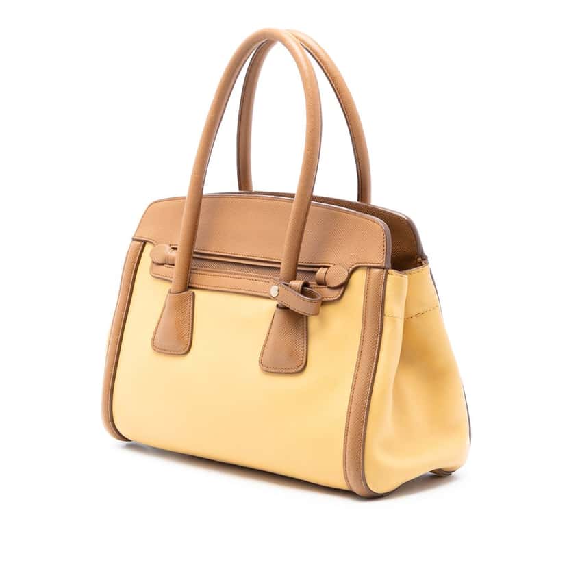 Prada Bicolor Saffiano Cuir Trimmed Leather Satchel Yellow Leather Very good condition - Back View
