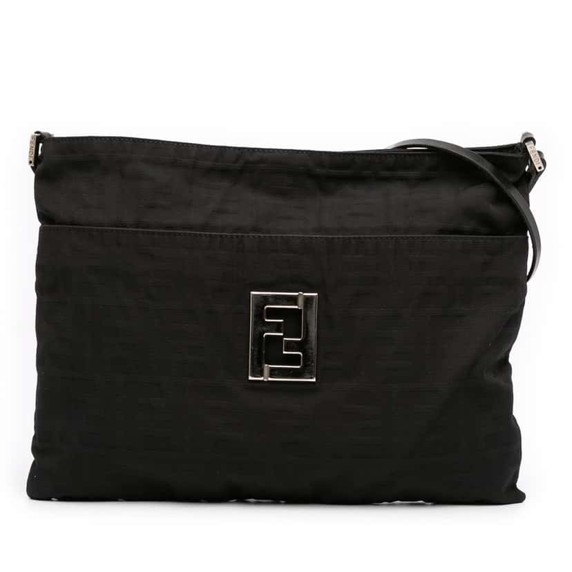 Fendi Zucca Canvas Shoulder Bag Black Very good condition - Front View