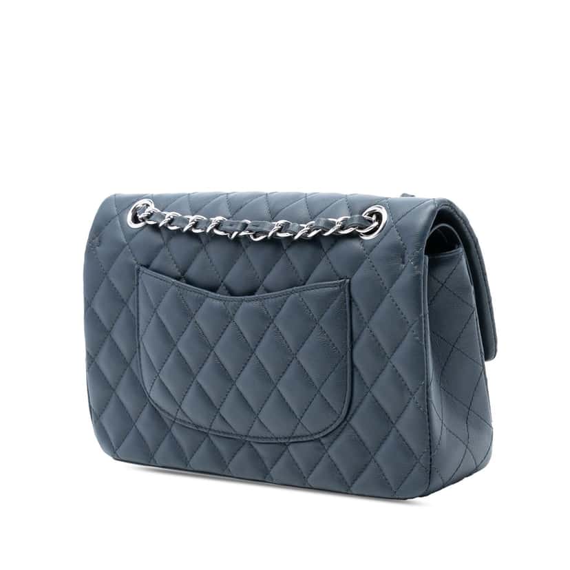 Chanel Medium Classic Lambskin Double Flap Blue Leather Very good condition - Back View