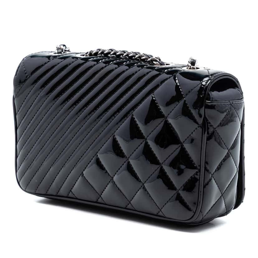 Chanel Small Quilted Patent Coco Boy Flap Black Leather Very good condition - Back View