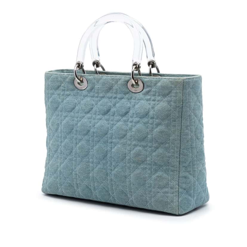 Dior Large Denim Cannage Acrylic Handles Lady Dior Blue Very good condition - Back View