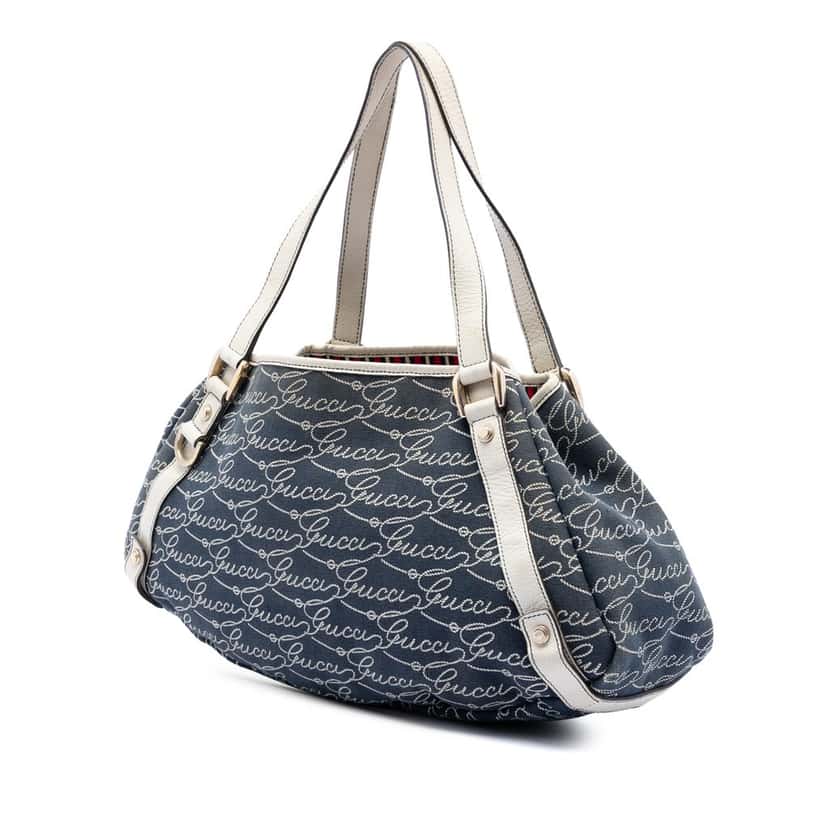 Gucci 85th Anniversary Canvas Logo Abbey D Ring Tote Blue Very good condition - Back View