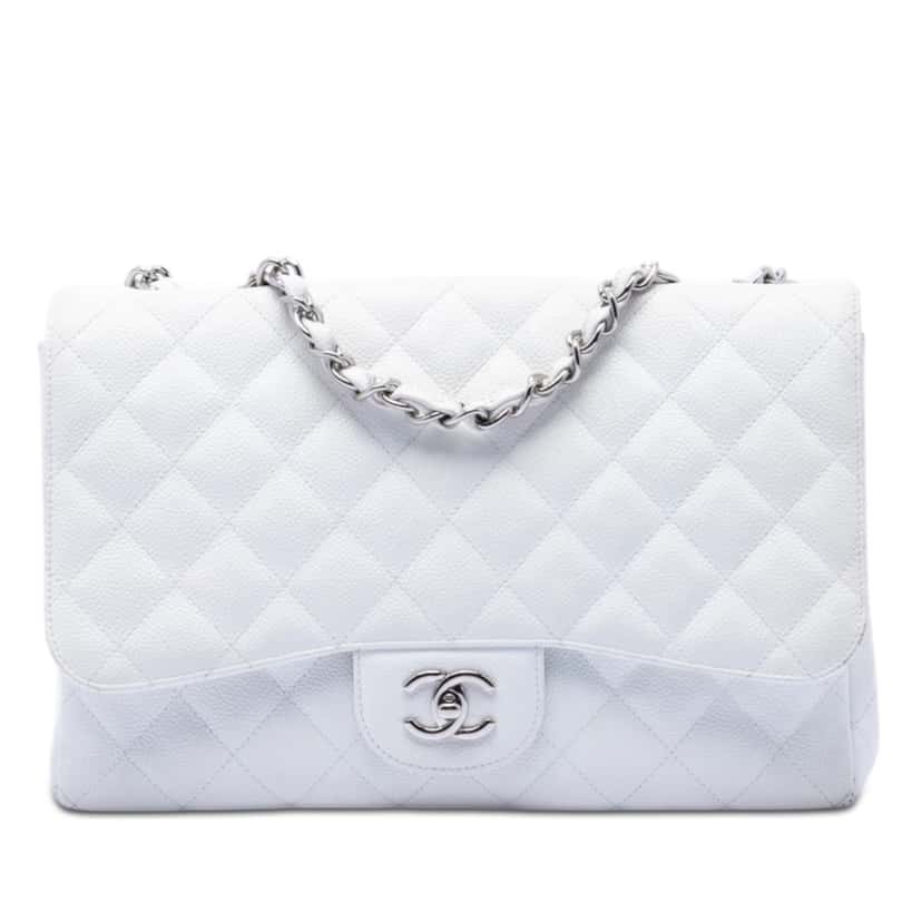 Chanel Jumbo Classic Caviar Single Flap White Leather Very good condition - Front View